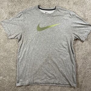 Nike Men's L Dri-Fit TShirt with Center Big Logo‎ Gray Green Gym Workout